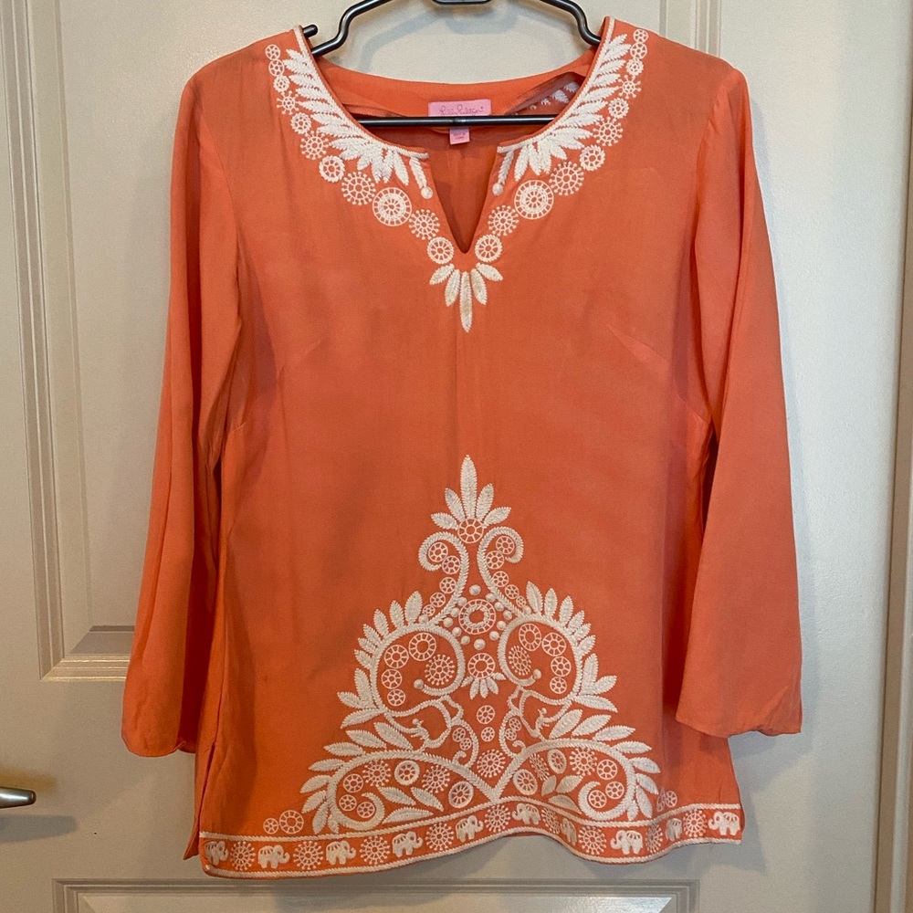 Lily Pulitzer orange top with embroidery detail in size XS